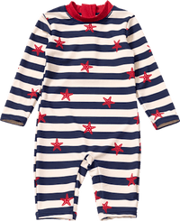 Badeoverall mit Streifen- und Seestern-Muster, blau & rot, Gr. 110/116, 1 St