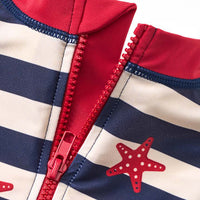 PUSBLU Badeoverall mit Streifen- und Seestern-Muster, blau & rot, Gr. 98/104, 1 St