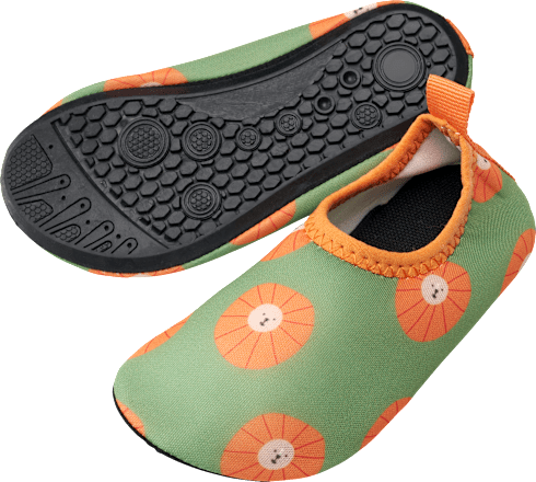 Badeschuhe mit Löwen-Muster, grün + orange, Gr. 21/22, 1 St