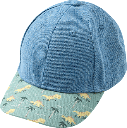 Basecap aus Denim mit Dino-Muster, blau + grün, Gr. 52/53, 1 St