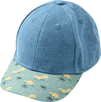 Basecap aus Denim mit Dino-Muster, blau + grün, Gr. 52/53, 1 St
