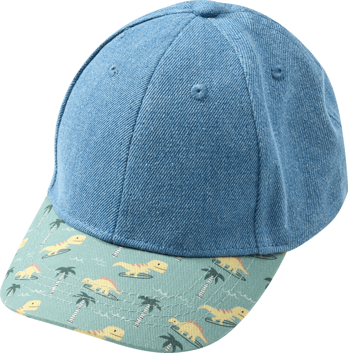 PUSBLU Basecap aus Denim mit Dino-Muster, blau + grün, Gr. 54/55, 1 St