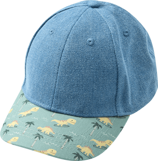 PUSBLU Basecap aus Denim mit Dino-Muster, blau + grün, Gr. 54/55, 1 St