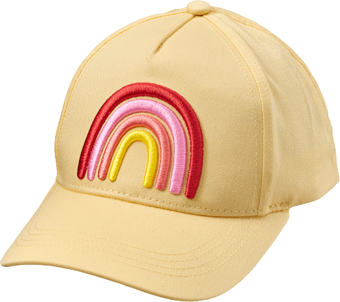 Basecap mit Regenbogen-Bouclé-Applikation, gelb, Gr. 52/53, 1 St