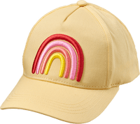 Basecap mit Regenbogen-Bouclé-Applikation, gelb, Gr. 52/53, 1 St