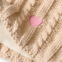 Loop Schal mit Zopfmuster & Herz-Stickerei, beige, 1 St