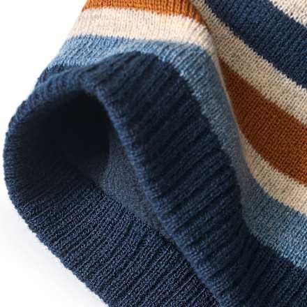 Mütze aus Strick, blau & weiß & braun, Gr. 52/53, 1 St