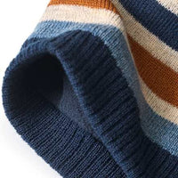 Mütze aus Strick, blau & weiß & braun, Gr. 52/53, 1 St