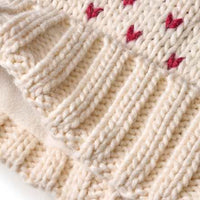 Mütze aus Strick mit Bommel, beige & rot, Gr. 54/55, 1 St