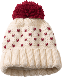 Mütze aus Strick mit Bommel, beige & rot, Gr. 54/55, 1 St