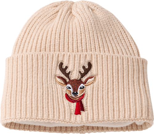 Mütze aus Strick mit Rentier-Stickerei, beige, Gr. 54/55, 1 St