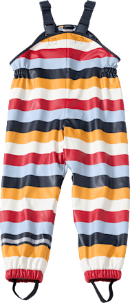 Regenbroek met voering en strepenpatroon, rood, blauw en geel, maat 98/104, 1 stuk