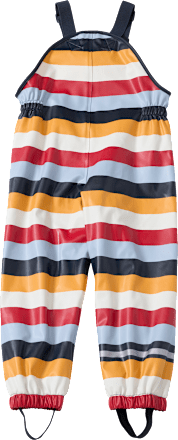 Regenbroek met voering en strepenpatroon, rood, blauw en geel, maat 98/104, 1 stuk