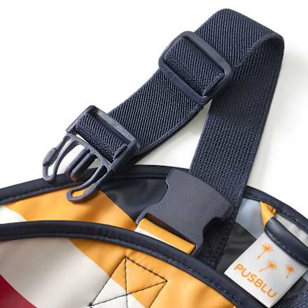 Regenbroek met voering en strepenpatroon, rood, blauw en geel, maat 98/104, 1 stuk