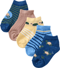 Sneaker Socken mit Schildkröten-Motiv, braun + blau + gelb, Gr. 19/22, 5 St
