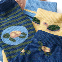 Sneaker Socken mit Schildkröten-Motiv, braun + blau + gelb, Gr. 23/26, 5 St