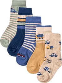 Socken mit Baustellen-Motiven, blau, Gr. 23/26, 5 St