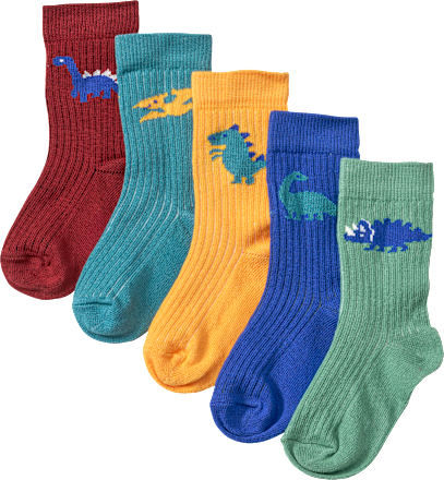Socken mit Dino-Muster, bunt, Gr. 19/22, 5 St