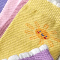 Socken mit Motiven, rosa + lila + gelb, Gr. 23/26, 5 St