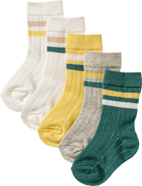 Socken mit Ripp-Struktur, beige + weiß + gelb + grün, Gr. 19/22, 5 St PUSBLU