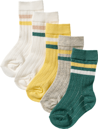 Socken mit Ripp-Struktur, beige + weiß + gelb + grün, Gr. 19/22, 5 St PUSBLU