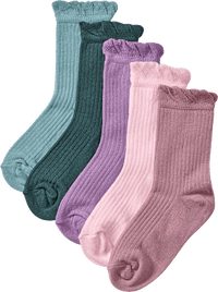 Socken mit Ripp-Struktur, lila + rosa + grün, Gr. 23/26, 5 St