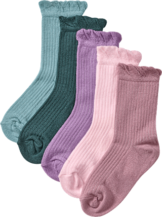 Socken mit Ripp-Struktur, lila + rosa + grün, Gr. 27/29, 5 St
