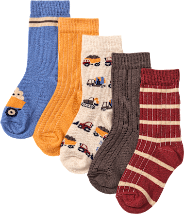 Socken mit Ripp-Struktur & Fahrzeug-Muster, bunt, Gr. 23/26, 5 St