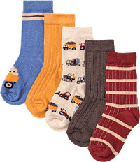 Socken mit Ripp-Struktur & Fahrzeug-Muster, bunt, Gr. 23/26, 5 St