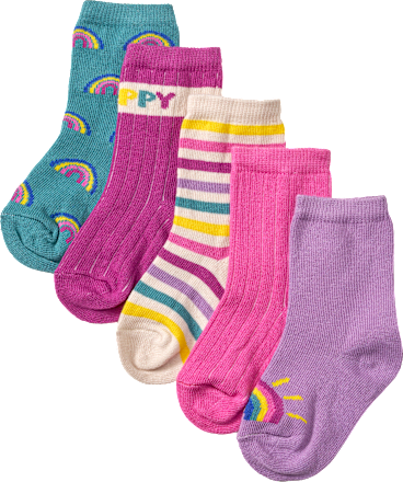 Socken mit Ripp-Struktur und Regenbogen-Muster, lila + blau, Gr. 27/29, 5 St