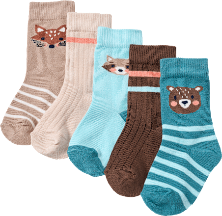 Socken mit Tier-Muster, braun + beige + blau, Gr. 19/22, 1 St