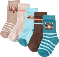 Socken mit Tier-Muster, braun + beige + blau, Gr. 19/22, 1 St