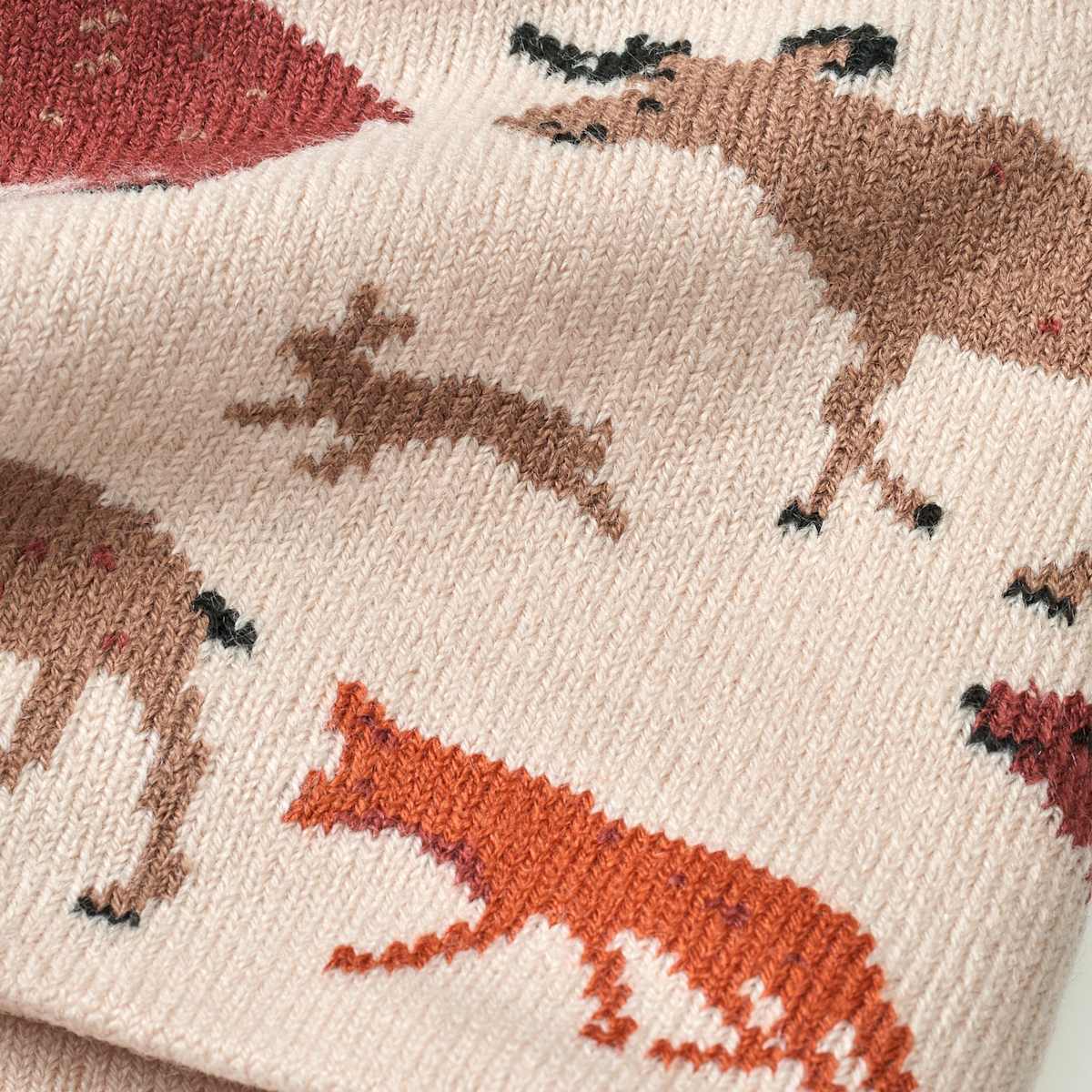 Strick Loop Schal mit Waldtier-Muster, beige, 1 St