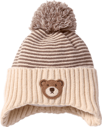 PUSBLU Strickmütze mit Bären-Applikation, beige, Gr. 48/49