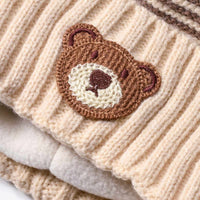 PUSBLU Strickmütze mit Bären-Applikation, beige, Gr. 48/49