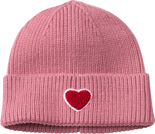 Strickmütze mit Herz-Applikation, rosa, Gr. 54/55