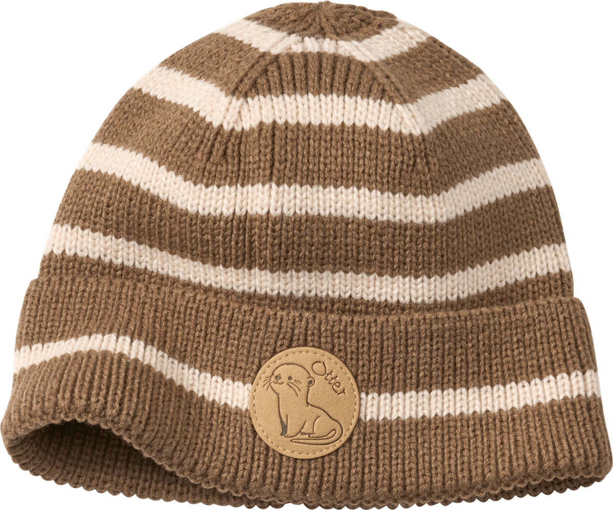 PUSBLU Strickmütze mit Otter-Patch, braun, Gr. 52/53