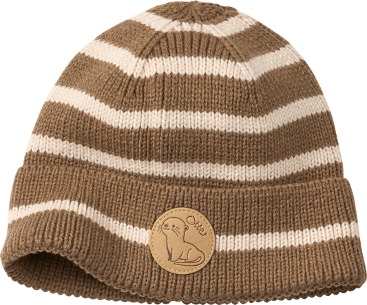 PUSBLU Strickmütze mit Otter-Patch, braun, Gr. 52/53
