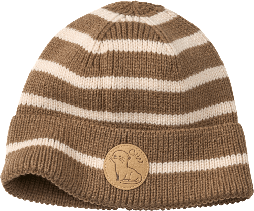 PUSBLU Strickmütze mit Otter-Patch, braun, Gr. 54/55