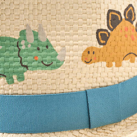 Strohhut mit Dino-Motiv, beige, Gr. 48/49, 1 St