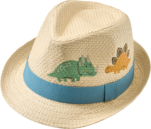 Strohhut mit Dino-Motiv, beige, Gr. 48/49, 1 St