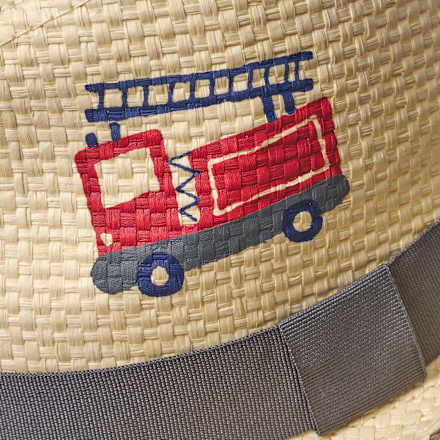 Strohhut mit Feuerwehr-Motiv, beige, Gr. 48/49, 1 St PUSBLU