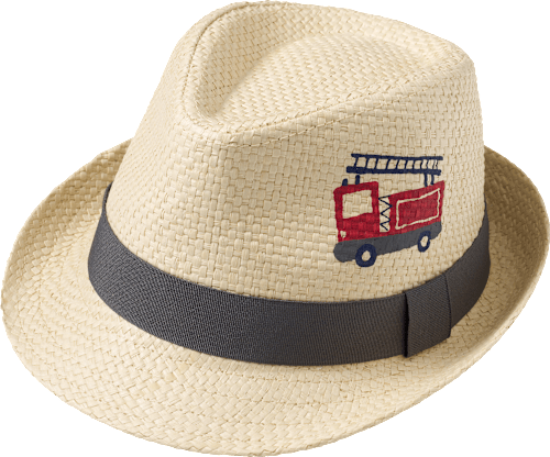 Strohhut mit Feuerwehr-Motiv, beige, Gr. 48/49, 1 St PUSBLU