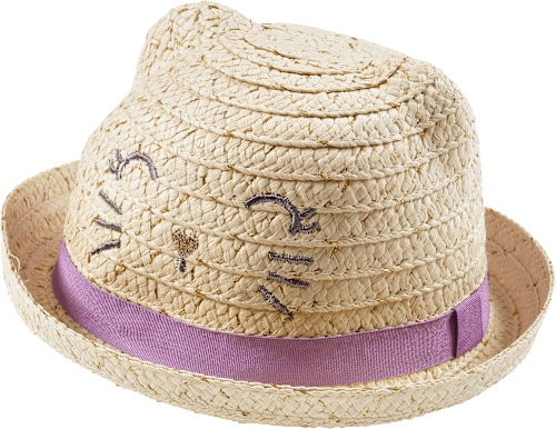 Strohhut mit Katzen-Motiv, beige, Gr. 50/51, 1 St