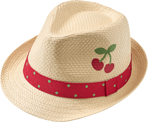 Strohhut mit Kirsch-Motiv, beige, Gr. 52/53, 1 St