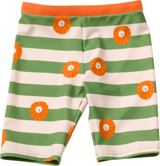 PUSBLU UV Badehose mit Löwen-Muster, grün & orange, Gr. 122/128, 1 St