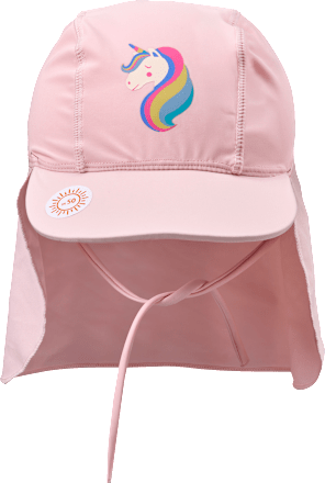 UV Bademütze mit Nackenschutz & Einhorn-Motiv, rosa, Gr. 52/53, 1 St