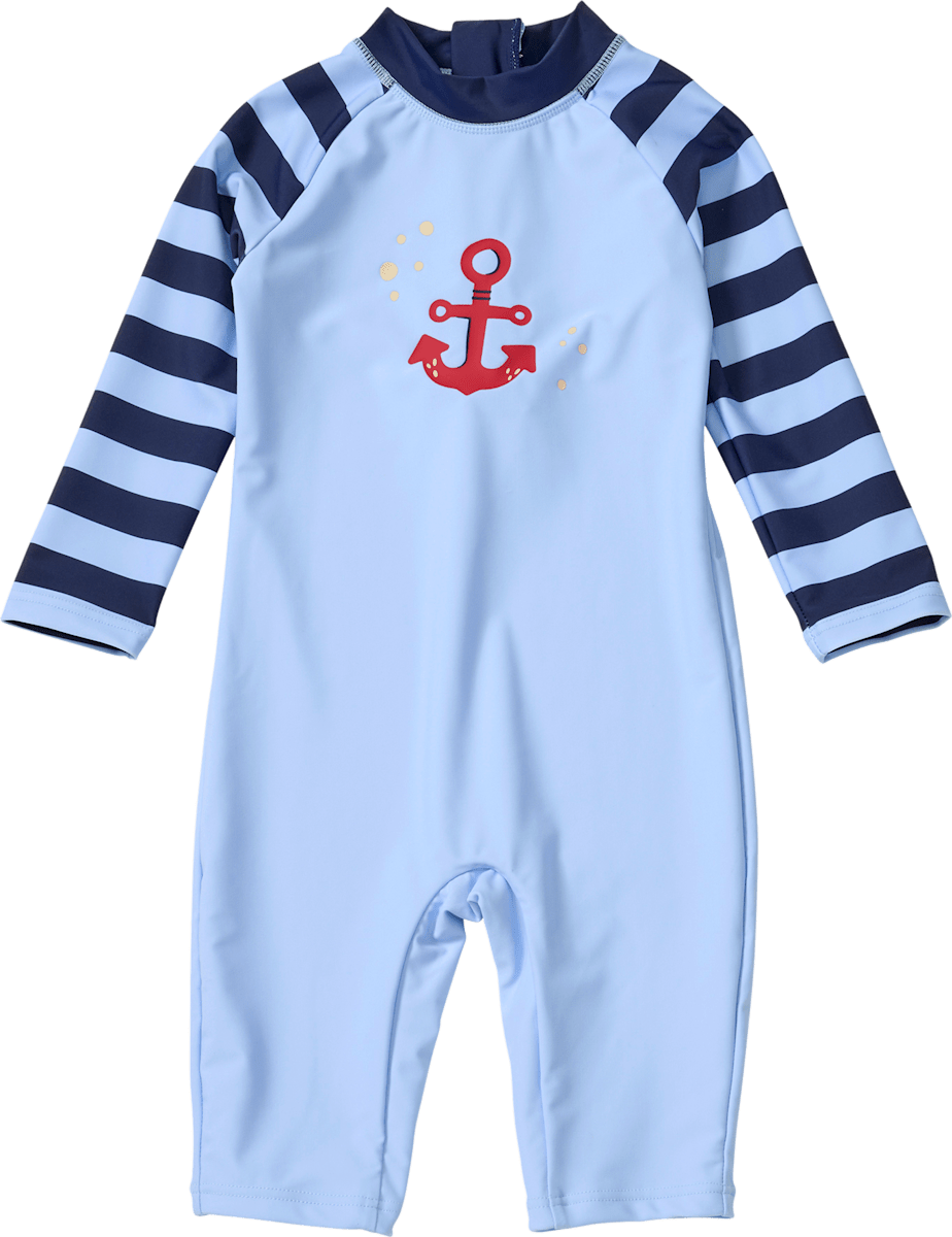UV Badeoverall mit Streifen-Muster & Anker-Motiv, blau, Gr. 122/128, 1 St