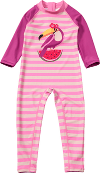 UV Badeoverall mit Tukan-Motiv, rosa, Gr. 110/116, 1 St