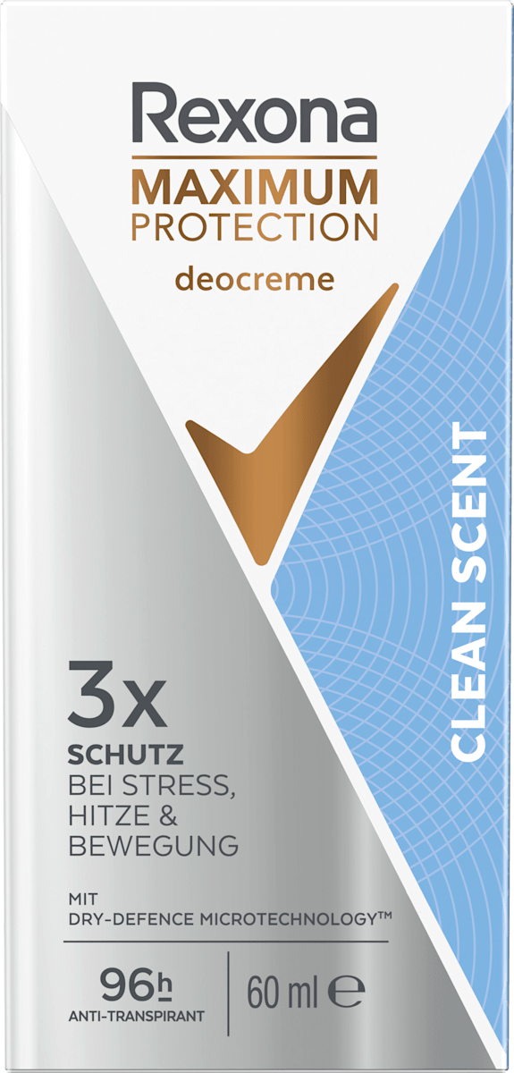 Rexona Antitranspirant Deocreme Maximum Protection Clean Scent, 60 ml